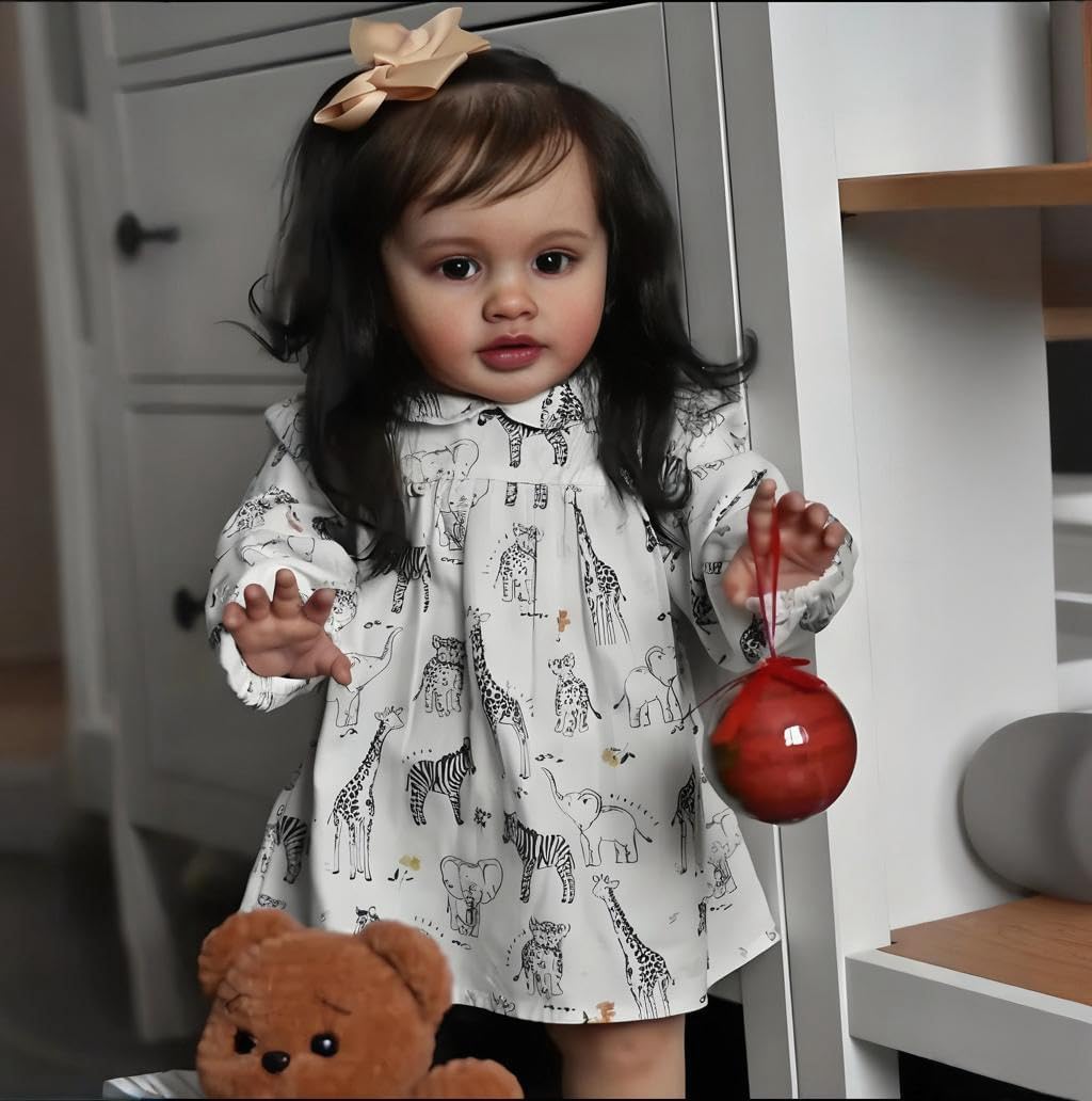 Big Size Realistic Reborn Toddler Dolls Girl Brown Eyes 26 Inch Real Life Reborn Baby Dolls Soft Cloth Body Can Standing Lifelike Toddler Doll Look Like A Real Baby Toy